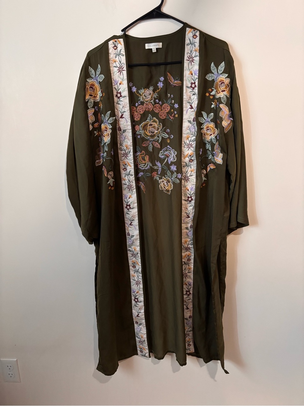 Lulumari Olive Floral Embroidered Kimono